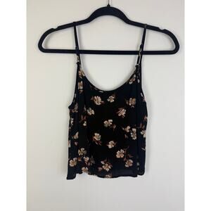 FOREVER 21 Womens Spaghetti Strap Floral Black/Tan Floral Cropped Tank Top Small